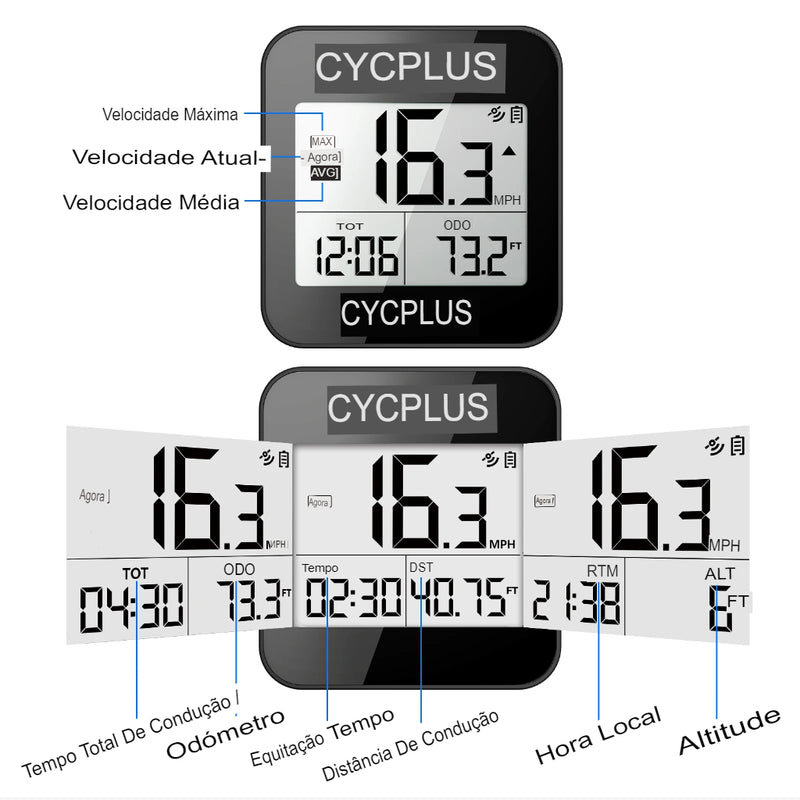 Velocímetro Cycplus Sem fio Ipx6 GPS - Uti Easy™️